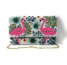 Load image into Gallery viewer, Handmade Flamingos Beaded Clutch Purse
