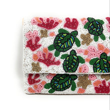 Load image into Gallery viewer, Coastal themed beaded bag with turtles and ocean-inspired details