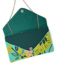 Load image into Gallery viewer, Colorful beaded clutch with tropical foliage and textured beadwork