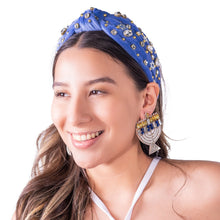 Load image into Gallery viewer, Hanukkah Jeweled Headband, Hanukkah Knotted Headband, Chanukah Knotted Headband, Chanukah Hair Accessories, Hanukkah Headband, Best Seller, headbands for women, best selling items, knotted headband, hairbands for women, Hanukkah gifts, Chanukah knot Headband, Blue hair accessories, Christmas headband, Chanukah holiday headband, Statement headband, Jewish Holiday gifts, embellished knot headband, jeweled knot headband, Blue Jeweled headband, Hanukkah Embellished headband, Chanukah embellished headband