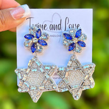 Load image into Gallery viewer,  Hanukkah Beaded Earrings, Hanukkah Earrings, Holiday Earrings, Blue Beaded Earrings, Seed Bead, Hanukkah, Holiday ornament earrings, Star of David beaded earrings, Star of David Hanukkah, Blue star earrings, holiday earrings, Ornament earrings, blue Star of David earrings, holiday gifts, holiday accessories, holiday beaded accessories, Holiday accessories, Holiday Blue earrings, Hanukkah gifts, best Selling items, Hanukkah star earrings, Custom earrings, best selling Hanukkah jewelry accessories
