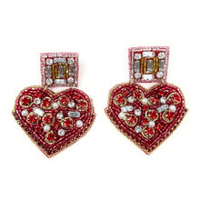 Load image into Gallery viewer,  hearts Beaded Earrings, red Heart Earrings, Valentines Day Earrings, Valentines Beaded Earrings, Valentines Heart earrings, red gold earrings, valentine’s day beaded earrings, hearts beaded earrings, valentines beaded earrings, Hearts earrings, Valentine’s day earrings, tween girls accessories, Valentine’s day accessories, Best friend gifts, Best selling items, love accessories, boho earrings, custom earrings, unique earrings, unique gifts, handmade gifts, heart chocolate box jeweled earrings
