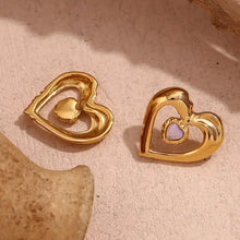 Load image into Gallery viewer, heart stud Earrings, 18k gold stud Earrings, minimalist style Earrings, heart gemstone stud 18k gold earrings, custom earrings, earrings party accessories, fancy accessories, 18k gold plated earrings, custom earrings, best friend gifts, birthday gifts, heart shape earrings, luxurious handmade accessories, embellished night jewelry, heart earrings, bridal gold plated earrings, waterproof jeweled earrings, best selling items, handmade gifts, custom gifts, valentines day gifts, gifts for her, minimalist jewelr