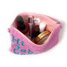 Load image into Gallery viewer, Hi baby gorgeous large Purse Pouch, Beaded Large Purse, RHOSLC gifts, Pouches, Real Housewives of Salt Lake City Gift, beaded pouch zipper, Girls trip gifts, beaded coin purse, pink beaded pouch, birthday gifts, cute pouches, batch gifts, boho pouch, the real housewives of Salt Lake city accessories, best friend gifts, Hey baby gorgeous, girlfriend gift, miscellaneous gifts, best friend birthday gift, gift card bag, Bachelorette gifts, Bachelorette party favors, Bravo bachelorette, best selling items

