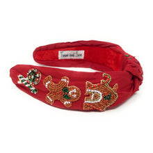 Load image into Gallery viewer, Christmas Jeweled Headband, Holiday Headband, Red Knotted Headband, Christmas Hair Accessories, Red Headband, Best Seller, Gingerbread house headband, best selling items, knotted headband, Christmas gifts, Christmas knot Headband, Red hair accessories, Christmas headband, Red holiday headband, Statement headband, embellished knot headband, jeweled knot headband, Red Jeweled headband, red Embellished headband, Christmas embellished headband, Custom headband, Unique headbands, handmade headbands