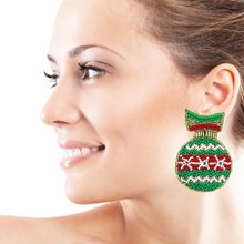 Load image into Gallery viewer, Christmas Beaded Earrings, Christmas Earrings, Holiday Earrings, Christmas Beaded Earrings, Christmas earrings, Merry Christmas earrings, Holiday earrings, Ornament earrings, Ornament Christmas accessories, Christmas jeweled earrings, holiday earrings, wreath earrings, holiday gifts, holiday accessories, green red holiday beaded accessories, Holiday accessories, Holiday Christmas earrings, Christmas gifts, best Selling items, Christmas earrings, Custom earrings