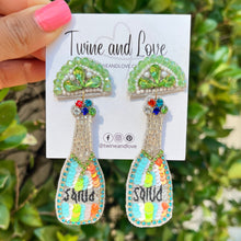 Load image into Gallery viewer, custom Earrings, Tequila Earrings, multicolor Beaded Earrings, tequila beaded earrings, New years earrings, party earrings, Statement earrings, handmade earrings, custom earrings, bejeweled accessories, fancy accessories, birthday earrings, gifts for mom, best friend gifts, birthday gifts, bohemian earrings, party earrings, Fancy earrings, boho earrings, rhinestone earrings, embellished earrings, Fancy jeweled earrings, evening earrings, clubbing earrings, bachelorette earrings, Bridal shower earrings