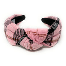 Load image into Gallery viewer, pink Headband, holiday Knotted Headband, pink plaid Knotted Headband, pink Plaid Hair Accessories, Plaid Headband, Best Seller, headbands for women, best selling items, knotted headband, hairbands for women, red plaid gifts, pink knot Headband, School hair accessories, school plaid headband, Plaid uniform headband, Statement headband, school uniform, school uniform knot headband, pink Knotted headband, plaid headband, School Knot headband, plaid knot headband, pink plaid accessories, pink black 