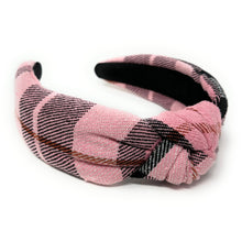 Load image into Gallery viewer, pink Headband, holiday Knotted Headband, pink plaid Knotted Headband, pink Plaid Hair Accessories, Plaid Headband, Best Seller, headbands for women, best selling items, knotted headband, hairbands for women, red plaid gifts, pink knot Headband, School hair accessories, school plaid headband, Plaid uniform headband, Statement headband, school uniform, school uniform knot headband, pink Knotted headband, plaid headband, School Knot headband, plaid knot headband, pink plaid accessories, pink black 