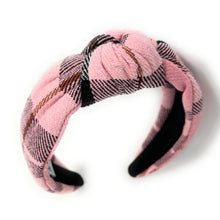 Load image into Gallery viewer, pink Headband, holiday Knotted Headband, pink plaid Knotted Headband, pink Plaid Hair Accessories, Plaid Headband, Best Seller, headbands for women, best selling items, knotted headband, hairbands for women, red plaid gifts, pink knot Headband, School hair accessories, school plaid headband, Plaid uniform headband, Statement headband, school uniform, school uniform knot headband, pink Knotted headband, plaid headband, School Knot headband, plaid knot headband, pink plaid accessories, pink black 