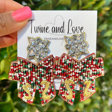Load image into Gallery viewer,  Christmas Beaded Earrings, Christmas bow Earrings, Holiday Earrings, Christmas Beaded Earrings, Seed Bead, Merry Christmas, Bow earrings, green red beaded earrings, Christmas beaded earrings, Christmas earrings, holiday earrings, Christmas bow bead earrings, Christmas bead earrings, holiday gifts, holiday accessories, holiday beaded accessories, Holiday must have accessories, Holiday Christmas earrings, Christmas gifts, best Selling items, Christmas earrings, Custom earrings