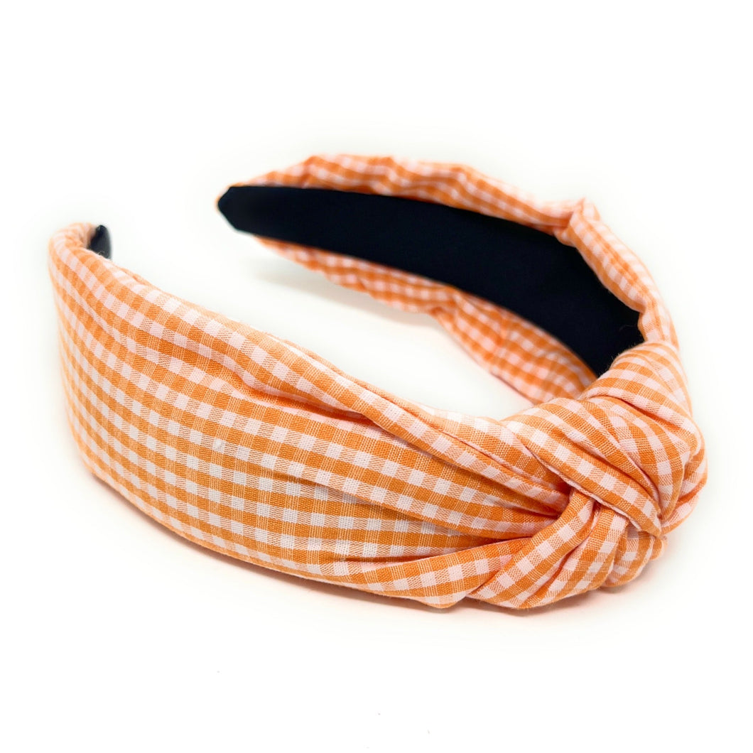 headband for women, gingham headband, orange knot headband, Tennessee Vols knotted headband, Vols, Orange knot headband, game day headband, game day knotted headband, orange Knot headband, Orange white hair band, Gingham knot headbands, Tennessee headband, college knot headbands, white and orange knotted headband, Vols knotted headband, game day hair accessories, Halloween headband, Birthday gifts, knot headband, embellished knot headband, custom headband, handmade headbands, knotted headband