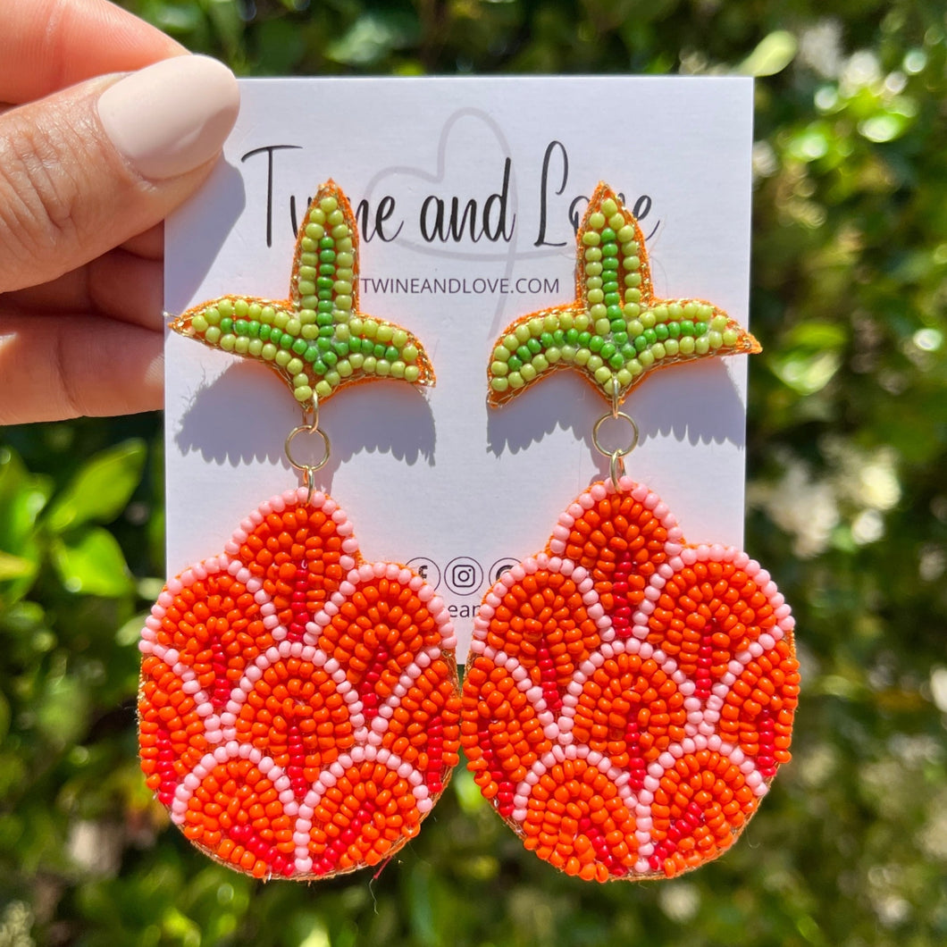 tropical Beaded Earrings, beaded tropical Earrings, Neon Earrings, tropical Beaded Earrings, tropical fruit earrings, summer beaded earrings, pineapple bead earrings, Orange earrings, Beaded earrings,  Fruit earrings, orange bead earrings, Summer accessories, summer beaded accessories, neon summer earrings, gifts for mom, best friend gifts, birthday gifts, Summer orange bead earrings, best seller accessories, best selling earrings, birthday earrings, orange color earrings, orange beaded earrings