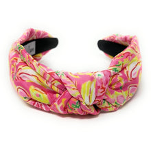 Load image into Gallery viewer, headband for women, pink yellow knot headband, headbands for women, tropical headband, multicolor headband, colorful top knot headband, pink yellow top knot headband, pink yellow knot headband, summer hairband, trendy headbands, handmade headbands, pink top knotted headband, knotted headband, custom headband, fashion headbands, handmade headband, sea headband, vacation headband, resort headband, handmade gifts, headband for women, best selling items, resort style, resort accessories