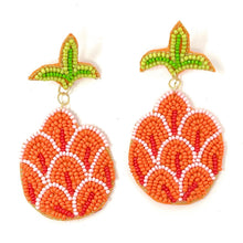 Load image into Gallery viewer, tropical Beaded Earrings, beaded tropical Earrings, Neon Earrings, tropical Beaded Earrings, tropical fruit earrings, summer beaded earrings, pineapple bead earrings, Orange earrings, Beaded earrings,  Fruit earrings, orange bead earrings, Summer accessories, summer beaded accessories, neon summer earrings, gifts for mom, best friend gifts, birthday gifts, Summer orange bead earrings, best seller accessories, best selling earrings, birthday earrings, orange color earrings, orange beaded earrings