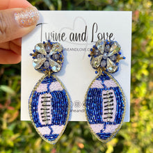 Load image into Gallery viewer, football Beaded Earrings, blue football Earrings, football Earrings, Florida football, football earrings, BYU football earrings, blue football earrings, Duke Blue Devils earrings, Dallas Cowboys earrings, football seed bead earrings, football accessories, Cowboys accessories, Dallas earrings, Best selling items, birthday gifts, sport jewelry, sport bead earrings, football accessory, College gifts, Dallas College earrings, game day earrings, Dallas, Cowboys, Cougars earrings, UNISWAG
