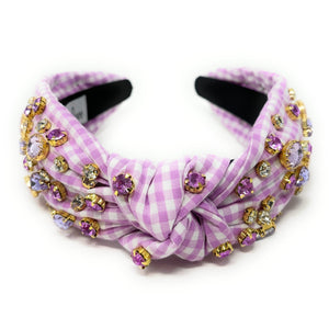 Lilac Gingham Jeweled Knot Headband