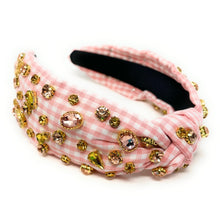 Load image into Gallery viewer, gingham Knot headband, peach knot headband, light pink knotted headband, blush color accessories, blush knot headband, game day headband, peach fuzz headband, light pink color hair band, blush gingham headbands, baby shower headband, white and orange knotted headband, baby shower knotted headband, game day hair accessories, light orange accessories, gingham headband, spring headband, Easter accessories, custom headband, handmade headbands, Easter knotted headband, best selling items