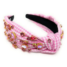 Load image into Gallery viewer, gingham Knot headband, pink knot headband, pink knotted headband, pink color accessories, pink knot headband, game day headband, game day knotted headband, baby pink headband, pink color hair band, pink gingham headbands, baby shower headband, white and pink knotted headband, baby shower knotted headband, game day hair accessories, light pink accessories, gingham headband, spring headband, Easter accessories, custom headband, handmade headbands, Easter knotted headband, best selling items