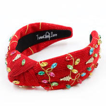Load image into Gallery viewer, Christmas Jeweled Headband, Christmas Knotted Headband, red Knotted Headband, Christmas Hair Accessories, Red Headband, Best Seller, headbands for women, best selling items, knotted headband, hairbands for women, Christmas gifts, Christmas knot Headband, Red hair accessories, Christmas headband, holiday headband, Statement headband, Red Headband gifts, embellished knot headband, jeweled knot headband, Red Embellished headband, Christmas embellished headband, Christmas lights, Holiday lights headband