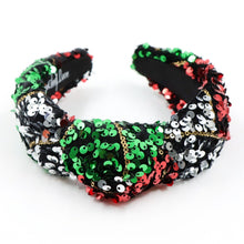 Load image into Gallery viewer, Christmas Jeweled Headband, Christmas Knotted Headband, red green Knotted Headband, Christmas Hair Accessories, Red Headband, Best Seller, headbands for women, best selling items, knotted headband, hairbands for women, Christmas gifts, Christmas knot Headband, Red hair accessories, Christmas headband, holiday headband, Statement headband, Red Headband gifts, embellished knot headband, jeweled knot headband, sequin Jeweled headband, Red Embellished headband, Christmas embellished headband