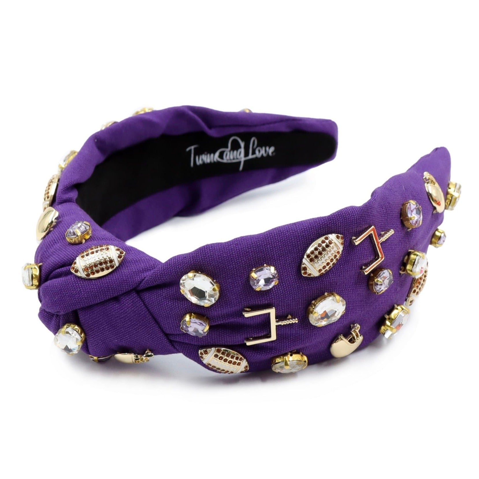 Crystal Headband Purple/Gold Mardi Gras Chevron Sequin & Crystal Gemstone Embellished  main image 2