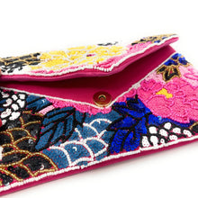 Load image into Gallery viewer, Floral beaded clutch purse, blue pink bead purse, beaded bag, tropical handbag, beaded bag, floral seed bead clutch, birthday gift for her, clutch bag, seed bead purse, engagement gift, party clutches, floral purse, gifts to bride, wedding gift, evening bags, Summer beaded clutch purse, birthday gift for her, summer clutch, blue white clutch purse, beaded bag, summer bag, boho purse, blue beaded clutch purse, unique bags, best selling items, handmade gifts, handmade bag purse, floral sequin clutch purse