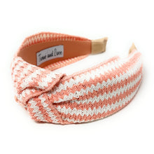 Load image into Gallery viewer, headband for woman, fashion headbands, blush raffia knot headband, woven headbands for women, stylish headbands, raffia headband style, top knot headband, woven top knot headband, blush white headband, raffia hair band, peach white raffia headband, raffia woven headband, women top knot headband, best selling items, blush knot headband, woven top knot headband, handmade headbands, top knotted headband, knotted headband, boho headband, summer headband, blush color headband, resort headband