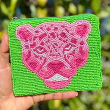 Load image into Gallery viewer, Pink jaguar beaded Coin Purse Pouch, Beaded Coin Purse, bead Coin Purse, Beaded Purse, Summer Coin Purse, Best Friend Gift, Boho bags, Wallets for her, beaded coin purse, boho gifts, boho pouch, boho accessories, best friend gifts, tween girl gifts, neon beaded coin pouch, miscellaneous gifts, best seller, best selling items, bachelorette gifts, birthday gifts, preppy beaded wallet, party favors, jaguar beaded coin purse, money pouch, wallets for girls, bohemian wallet, batch gifts
