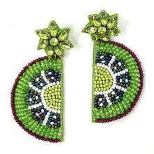 Load image into Gallery viewer, tropical Beaded Earrings, beaded tropical Earrings, fruit Earrings, tropical Beaded Earrings, tropical fruit earrings, summer beaded earrings, pineapple bead earrings, Green earrings, Beaded earrings,  Fruit earrings, Kiwi bead earrings, Summer accessories, summer beaded accessories, neon summer earrings, gifts for mom, best friend gifts, birthday gifts, Summer orange bead earrings, best seller accessories, best selling earrings, birthday earrings, green color earrings, beach beaded earrings