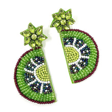 Load image into Gallery viewer, tropical Beaded Earrings, beaded tropical Earrings, fruit Earrings, tropical Beaded Earrings, tropical fruit earrings, summer beaded earrings, pineapple bead earrings, Green earrings, Beaded earrings,  Fruit earrings, Kiwi bead earrings, Summer accessories, summer beaded accessories, neon summer earrings, gifts for mom, best friend gifts, birthday gifts, Summer orange bead earrings, best seller accessories, best selling earrings, birthday earrings, green color earrings, beach beaded earrings