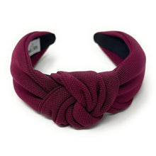 Load image into Gallery viewer, Fall Headband, Autumn Knotted Headband, burgundy Knot Headband, maroon Hair Accessories, maroon knot Headband, Best Seller, headbands for women, best selling items, crimson knotted headband, hairbands for women, hail state, Maroon knot Headband, Solid color hair accessories, Maroon headband, solid wine knotted headband, Statement headband, burgundy headband, Thanksgiving knot headband, solid hairband, solid color headband, Winter headband