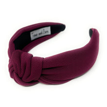 Load image into Gallery viewer, Fall Headband, Autumn Knotted Headband, burgundy Knot Headband, maroon Hair Accessories, maroon knot Headband, Best Seller, headbands for women, best selling items, crimson knotted headband, hairbands for women, hail state, Maroon knot Headband, Solid color hair accessories, Maroon headband, solid wine knotted headband, Statement headband, burgundy headband, Thanksgiving knot headband, solid hairband, solid color headband, Winter headband