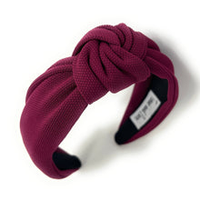 Load image into Gallery viewer, Fall Headband, Autumn Knotted Headband, burgundy Knot Headband, maroon Hair Accessories, maroon knot Headband, Best Seller, headbands for women, best selling items, crimson knotted headband, hairbands for women, hail state, Maroon knot Headband, Solid color hair accessories, Maroon headband, solid wine knotted headband, Statement headband, burgundy headband, Thanksgiving knot headband, solid hairband, solid color headband, Winter headband