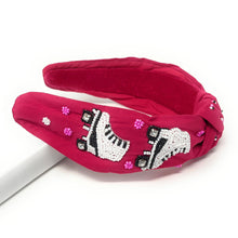 Load image into Gallery viewer, headband for women, hot pink Knot headband, summer headband, summer knotted headband, summer top knot headband, Summer top knotted headband, roller skates knotted headband, Summer hair band, beaded hot pink headband, roller skates knot headband, pink roller skate knot headband, top knotted headband, fuchsia knotted headband, succulent lover gifts, Beaded embellished headband, Birthday gifts, Summer Knot headband, Summer knot embellished headband, pink knot headband,  80&#39;s fashion headband