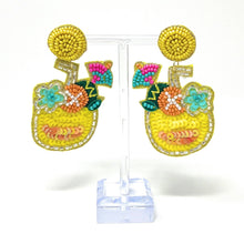 Load image into Gallery viewer, pineapple Beaded Earrings, beaded pineapple Earrings, fruit Earrings, pina colada love Beaded Earrings, fruity earrings, pineapple lover bead earrings, multicolor beaded earrings, tropical earrings, Beaded earrings, pina colada bead earrings, yellow seed bead earrings, fruit accessories, summer accessories, spring summer earrings, gifts for mom, best friend gifts, birthday gifts, fruit jewelry, fruit bead earrings, pineapple earrings accessory, multicolor earrings, summer beaded earrings 