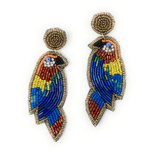 Load image into Gallery viewer, parrot Beaded Earrings, beaded parrot Earrings, fuchsia floral Earrings, parrot love Beaded Earrings, bird earrings, bird lover bead earrings, multicolor parrots beaded earrings, parrot earrings, Beaded earrings, parrot Love bead earrings, parrot seed bead earrings, parrot accessories, summer accessories, spring summer earrings, gifts for mom, best friend gifts, birthday gifts, flower earrings, parrot bead earrings, parrot earrings accessory, multicolor earrings, summer beaded earrings 