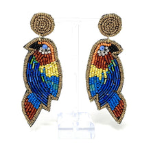 Load image into Gallery viewer, parrot Beaded Earrings, beaded parrot Earrings, fuchsia floral Earrings, parrot love Beaded Earrings, bird earrings, bird lover bead earrings, multicolor parrots beaded earrings, parrot earrings, Beaded earrings, parrot Love bead earrings, parrot seed bead earrings, parrot accessories, summer accessories, spring summer earrings, gifts for mom, best friend gifts, birthday gifts, flower earrings, parrot bead earrings, parrot earrings accessory, multicolor earrings, summer beaded earrings 