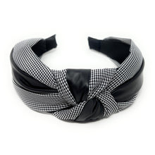 Load image into Gallery viewer, knotted headbands, headbands for women, top knot headband, houndstooth headband, best selling items, oversized headband, gingham knot headband, gingham accessories, best seller, hairbands for women, houndstooth accessories, best friend gift, houndstooth headband, houndstooth print, black white headband, custom headband, black white hair accessories, houndstooth accessories, black white headband, handmade headband, winter headband, fall headbands, boho headbands, houndstooth print headbands