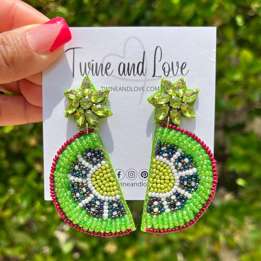 tropical Beaded Earrings, beaded tropical Earrings, fruit Earrings, tropical Beaded Earrings, tropical fruit earrings, summer beaded earrings, pineapple bead earrings, Green earrings, Beaded earrings,  Fruit earrings, Kiwi bead earrings, Summer accessories, summer beaded accessories, neon summer earrings, gifts for mom, best friend gifts, birthday gifts, Summer orange bead earrings, best seller accessories, best selling earrings, birthday earrings, green color earrings, beach beaded earrings