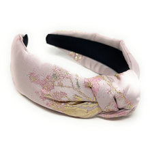 Load image into Gallery viewer, pink knotted headbands, headbands for women, top knot headband, oriental print headband, best selling items, light pink headband, oriental knot headband, oriental accessories, best seller, oriental fabric headband, pink accessories, handmade headband, custom headband, boho headband, fall headband, soft pink headband, custom knot headband, handmade headband, winter headband, autumn headbands, best selling items, pink headband 