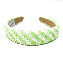 Load image into Gallery viewer, headbands for women, baroque headband, handmade headbands, neon green headband, neon headband, hair band for women, raffia headband, padded headband, neon green raffia headband, luxury headband, jeweled headband, light green knot headband, raffia baroque headband, resort headband, vacation headband, summer headband, raffia accessories, resort accessories, vacation must have, summer hair accessories, green white headband, Summer headband, handmade headband, custom headbands, handmade gifts