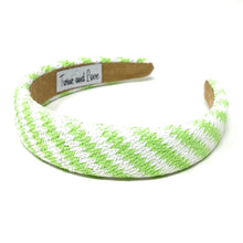 Load image into Gallery viewer, headbands for women, baroque headband, handmade headbands, neon green headband, neon headband, hair band for women, raffia headband, padded headband, neon green raffia headband, luxury headband, jeweled headband, light green knot headband, raffia baroque headband, resort headband, vacation headband, summer headband, raffia accessories, resort accessories, vacation must have, summer hair accessories, green white headband, Summer headband, handmade headband, custom headbands, handmade gifts