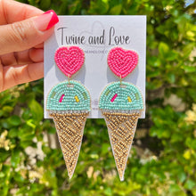 Load image into Gallery viewer, ice Cream Beaded Earrings, ice cream Earrings, ice cream love Beaded Earrings, ice cream cone earrings, ice cream lover bead earrings, multicolor beaded earrings, tropical earrings, Beaded earrings, ice cream cone bead earrings, ice cream seed bead earrings, fruit accessories, summer accessories, spring summer earrings, gifts for mom, best friend gifts, birthday gifts, ice cream jewelry, ice cream bead earrings, ice cream earrings accessory, multicolor earrings, summer beaded earrings 