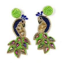 Load image into Gallery viewer, beautiful peacock Beaded Earrings, beaded Earrings, luxury Earrings, peacock Beaded Earrings, Peacock earrings, peacock bead earrings, luxurious beaded earrings, custom earrings, Beaded earrings, handmade earrings, jeweled earrings, peacock accessories, mothers day gift ideas, peacock lover earrings, gifts for mom, best friend gifts, birthday gifts, peacock jewelry, unique earrings, boho earrings, unique jewelry, handcrafted earrings, unique accessories 