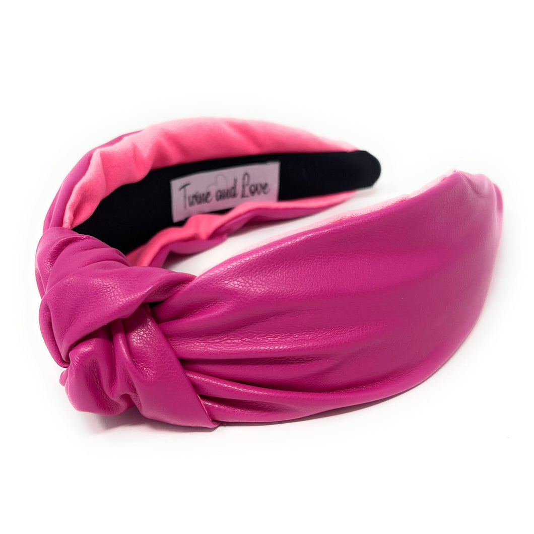 headband for women, vegan headbands, PU leather knot headband, headbands for women, stylish headbands, headband style, top knot headband, woven top knot headband, head band, hair band, Vegan knot headbands, top knotted headband, pink headband, leather headbands, PU leather headbands, vegan top knotted headband, knotted headband, head band, hair band for women, statement headbands, twist knotted headband, fuchsia headband, Solid color headband, Solid knot headband, fuchsia color headband 