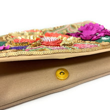 Load image into Gallery viewer, Floral beaded clutch purse, gold bead purse, beaded bag, tropical handbag, beaded bag, floral seed bead clutch, birthday gift for her, clutch bag, seed bead purse, engagement gift, party clutches, floral purse, gifts to bride, wedding gift, evening bags, Summer beaded clutch purse, birthday gift for her, summer clutch, gold clutch purse, beaded bag, summer bag, boho purse, blue beaded clutch purse, unique bags, best selling items, handmade gifts, handmade bag purse, floral sequin clutch purse, custom purse