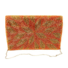 Load image into Gallery viewer, bohemian beaded clutch purse, boho bead purse, beaded bag, golden handbag, beaded bag, golden orange seed bead clutch, birthday gift for her, clutch bag, seed bead purse, engagement gift, party clutches, golden orange purse, gifts to bride, wedding gift, evening bags, Summer beaded clutch purse, summer clutch, orange clutch purse, beaded bag, summer bag, boho purse, golden orange accessories, unique bags, best selling items, handmade gifts, handmade bag purse, boho clutch purse, orange gold bag