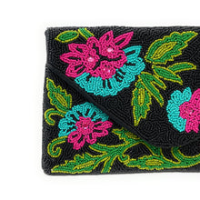 Load image into Gallery viewer, Floral beaded clutch purse, birthday gift for her, summer clutch, seed bead purse, black floral beaded bag, tropical handbag, beaded bag, floral seed bead clutch, summer bag, birthday gift for her, clutch bag, seed bead purse, engagement gift, bridal gift to bride, bridal gift, floral purse, gifts to bride, gifts for bride, wedding gift, bride gifts, Summer beaded clutch purse, birthday gift for her, summer clutch, seed bead purse, beaded bag, summer bag, boho purse, black beaded clutch purse, unique bags
