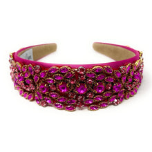 Load image into Gallery viewer, headband for women, fall headband, fuchsia baroque headband, fall winter headband, multicolor headband, bridal headband, bridal accessories, fuchsia luxurious hairband, luxurious hair band, unique embellished headband, unique headband, statement headband, custom bridal headband, fuchsia color accessories, embellished headband, gemstone headband, luxury headband, embellished headband, bling headband, baroque embellished headband, custom headband, jeweled baroque headband, evening hair accessory